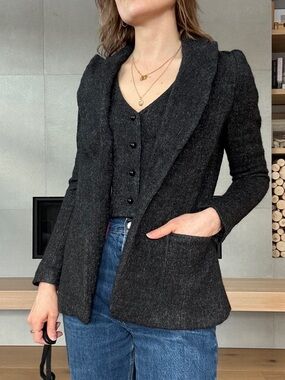 Vintage Edwardian style Charcoal grey Blazer with removable waistcoat vest - xs